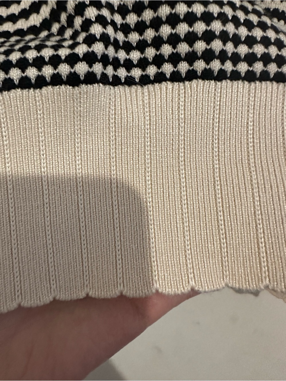Adrianna Papell Black and Cream Striped Scallop-Hem Crewneck Sweater - Picture 3 of 6
